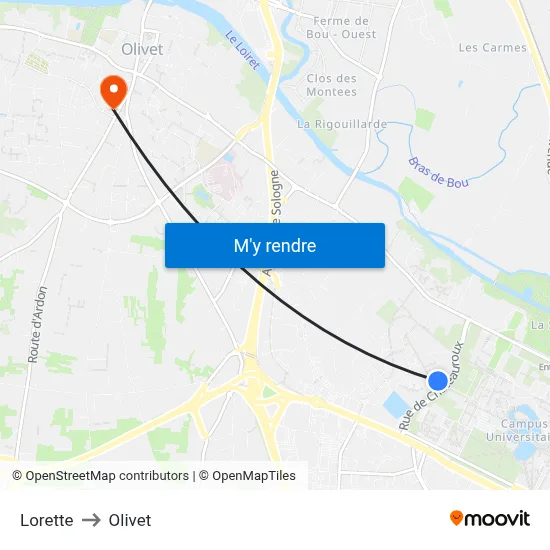 Lorette to Olivet map