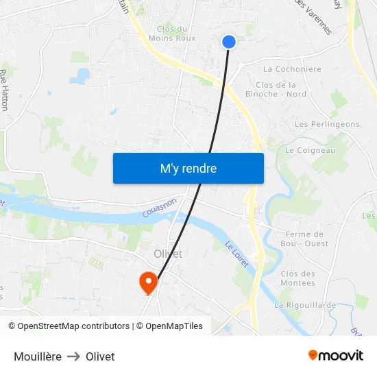 Mouillère to Olivet map