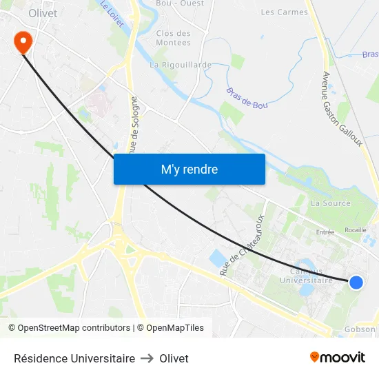Résidence Universitaire to Olivet map