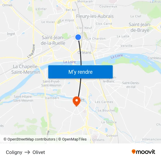 Coligny to Olivet map