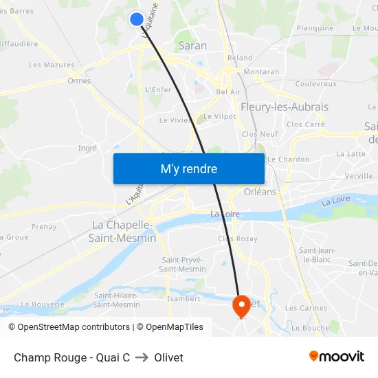Champ Rouge - Quai C to Olivet map