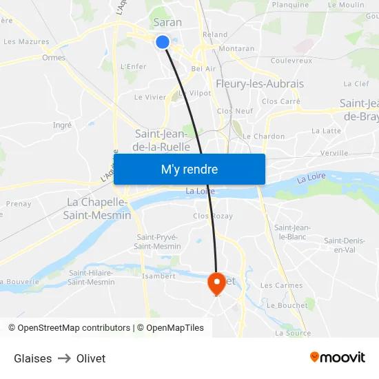 Glaises to Olivet map