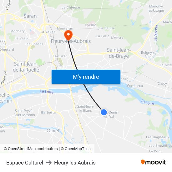 Espace Culturel to Fleury les Aubrais map