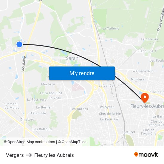 Vergers to Fleury les Aubrais map