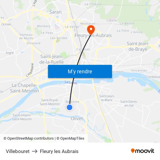 Villebouret to Fleury les Aubrais map
