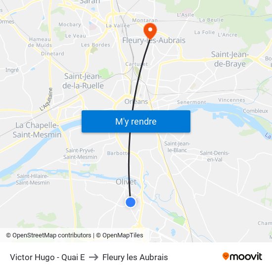 Victor Hugo - Quai E to Fleury les Aubrais map