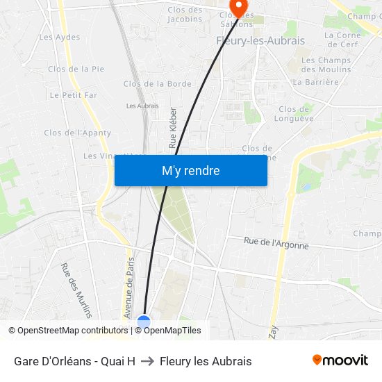 Gare D'Orléans - Quai H to Fleury les Aubrais map