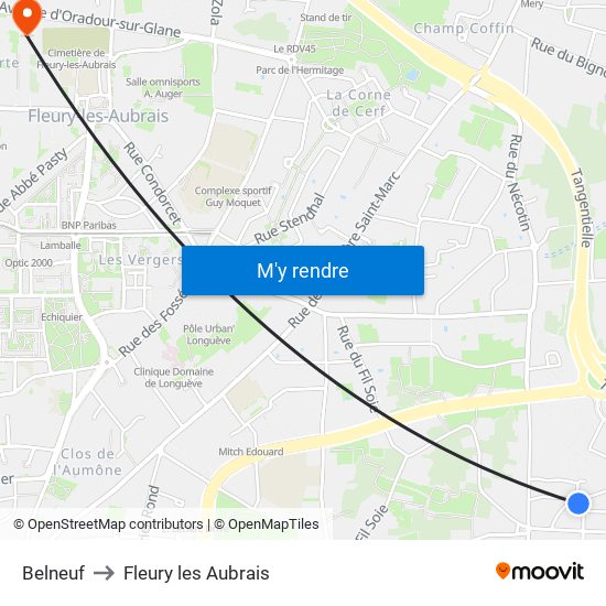 Belneuf to Fleury les Aubrais map