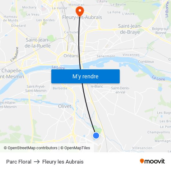 Parc Floral to Fleury les Aubrais map