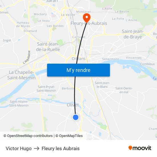 Victor Hugo to Fleury les Aubrais map