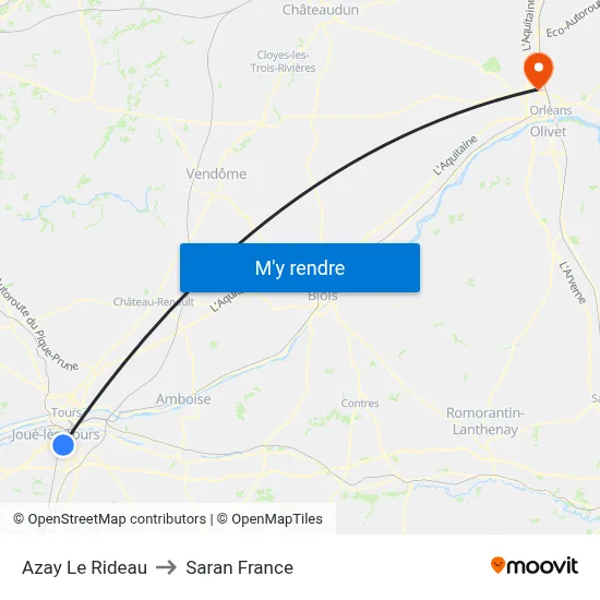 Azay Le Rideau to Saran France map
