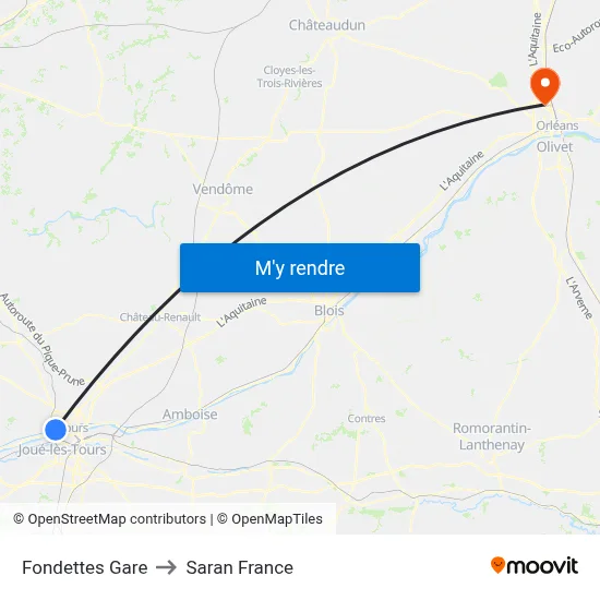 Fondettes Gare to Saran France map