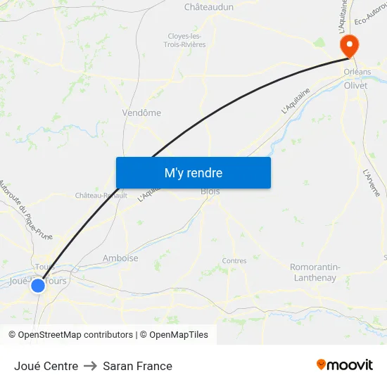 Joué Centre to Saran France map