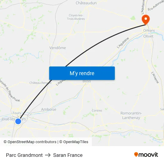 Parc Grandmont to Saran France map