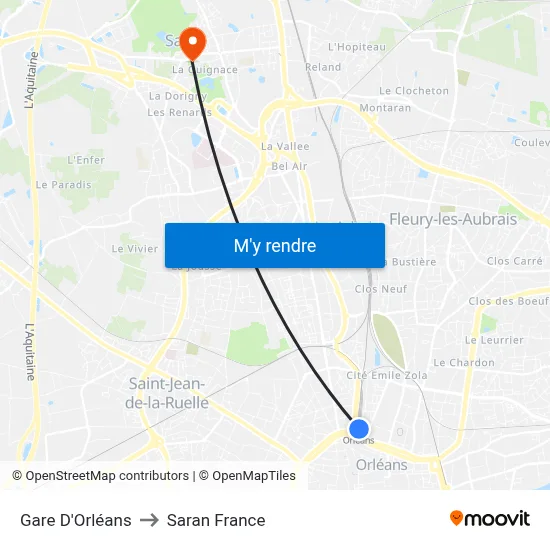 Gare D'Orléans to Saran France map
