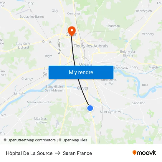 Hôpital De La Source to Saran France map