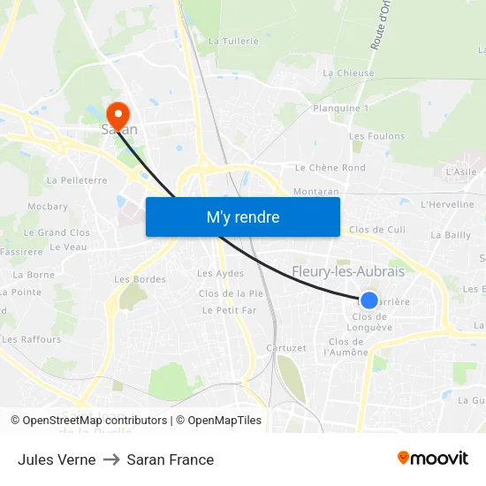 Jules Verne to Saran France map