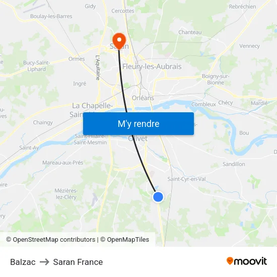 Balzac to Saran France map