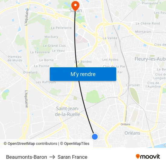 Beaumonts-Baron to Saran France map