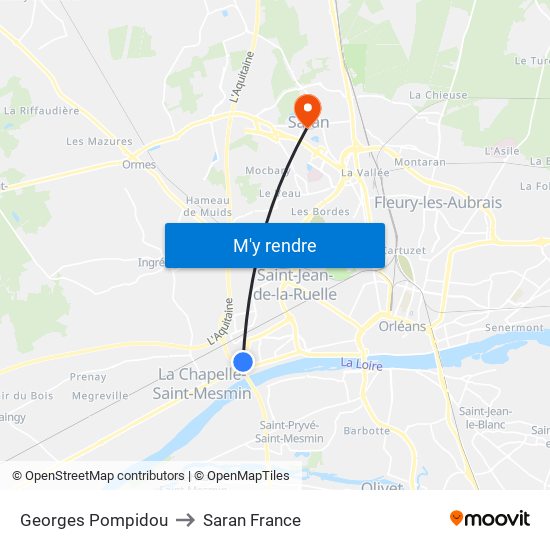 Georges Pompidou to Saran France map