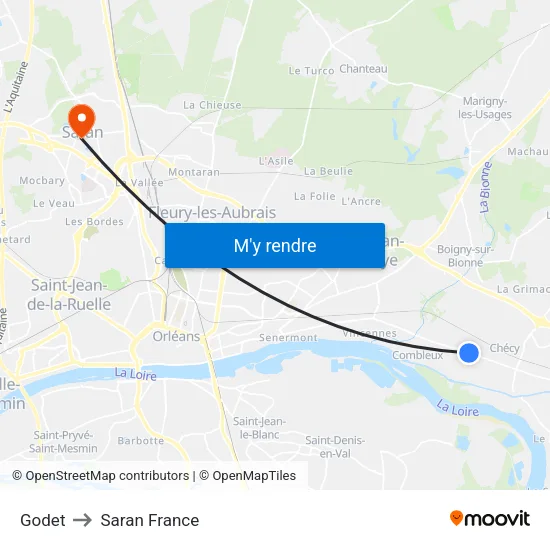 Godet to Saran France map