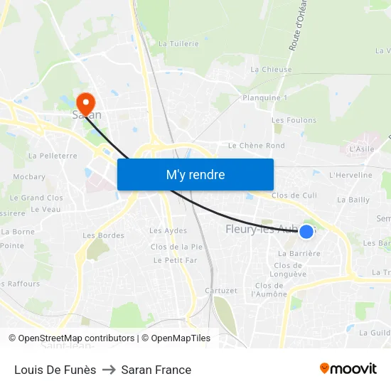 Louis De Funès to Saran France map