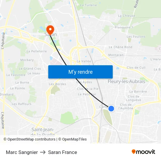 Marc Sangnier to Saran France map