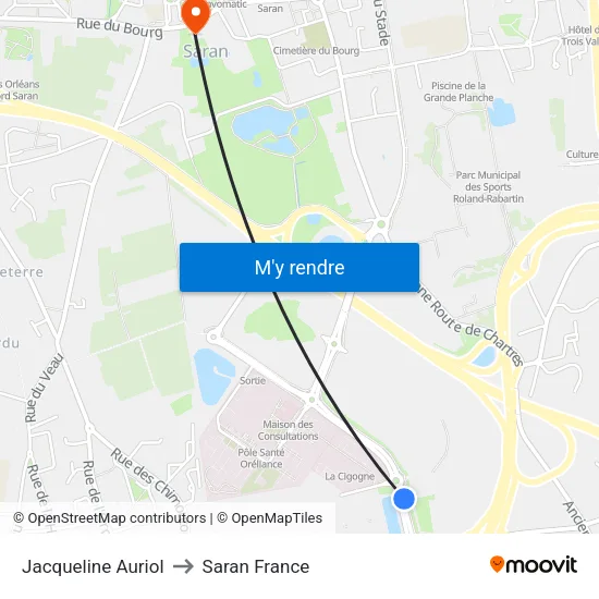 Jacqueline Auriol to Saran France map