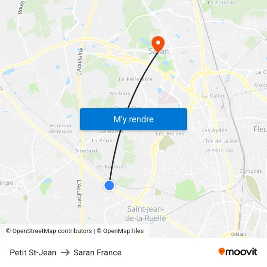 Petit St-Jean to Saran France map
