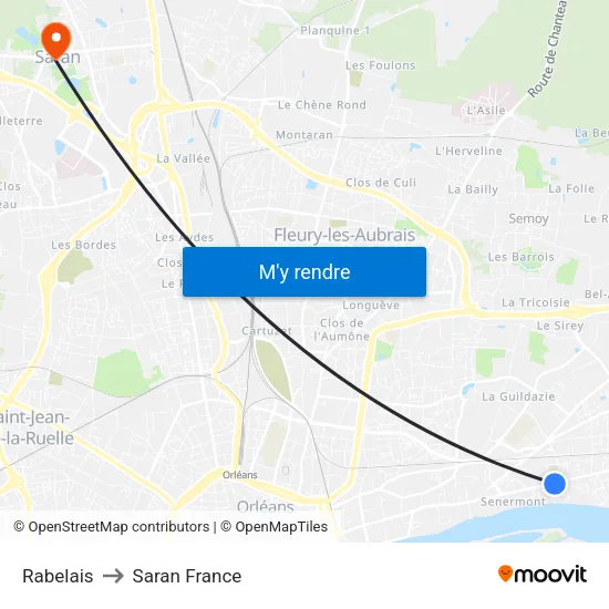 Rabelais to Saran France map