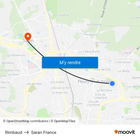 Rimbaud to Saran France map