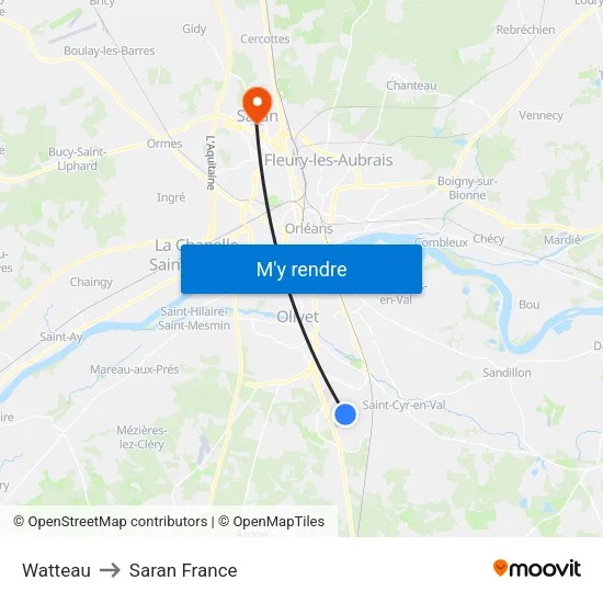 Watteau to Saran France map