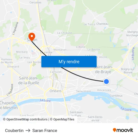 Coubertin to Saran France map