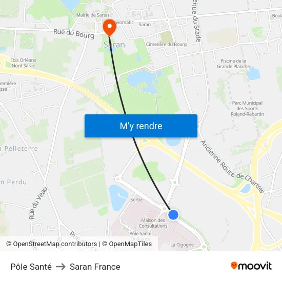 Pôle Santé to Saran France map