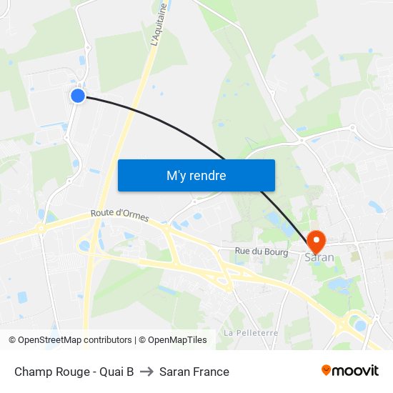 Champ Rouge - Quai B to Saran France map