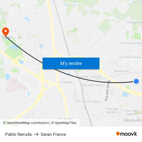 Pablo Neruda to Saran France map