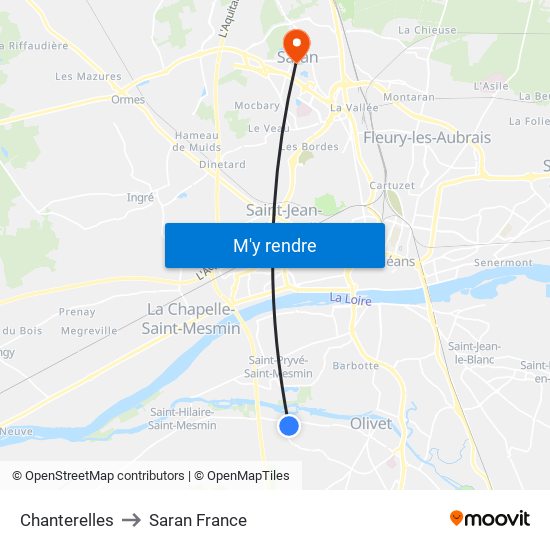 Chanterelles to Saran France map