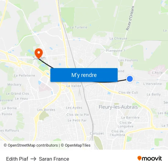 Edith Piaf to Saran France map