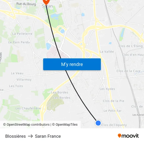 Blossières to Saran France map