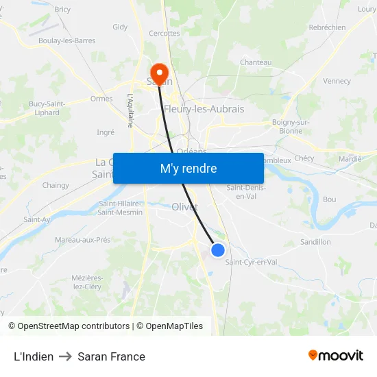 L'Indien to Saran France map