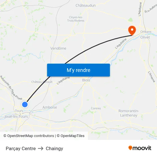 Parçay Centre to Chaingy map