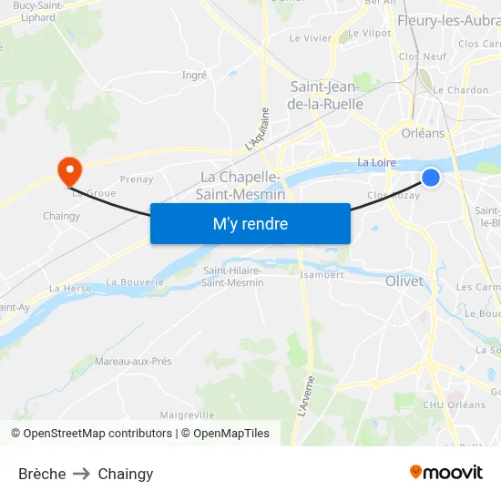 Brèche to Chaingy map