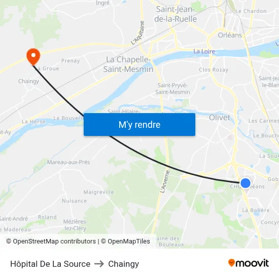 Hôpital De La Source to Chaingy map
