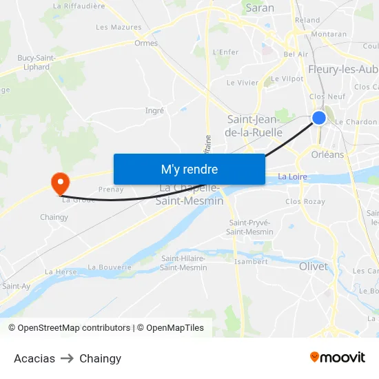 Acacias to Chaingy map