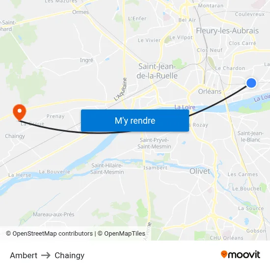 Ambert to Chaingy map
