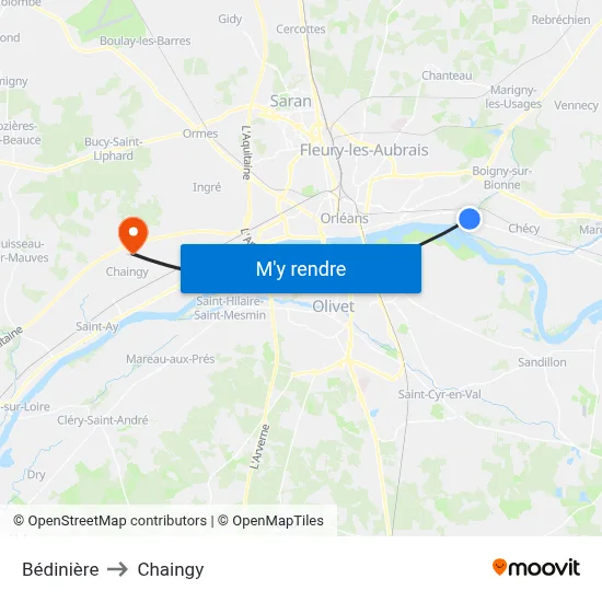Bédinière to Chaingy map