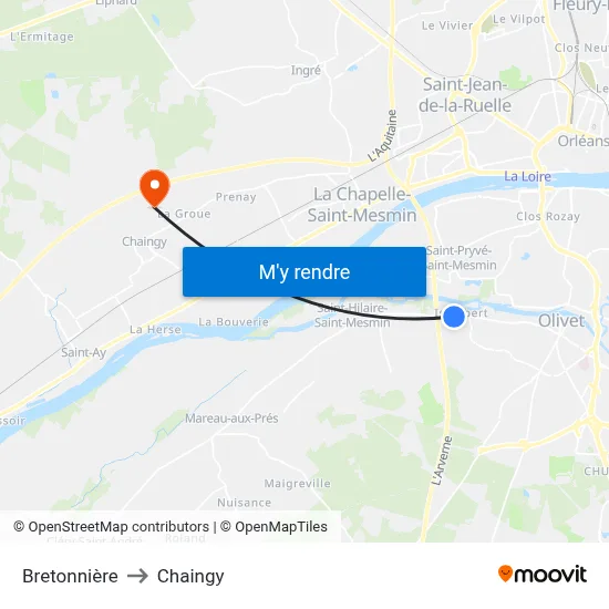 Bretonnière to Chaingy map