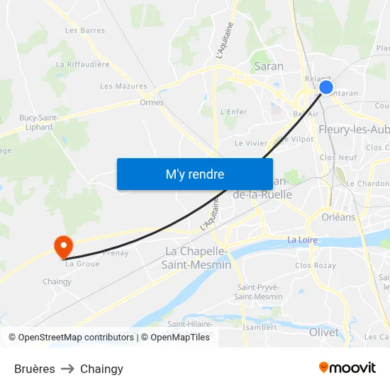 Bruères to Chaingy map