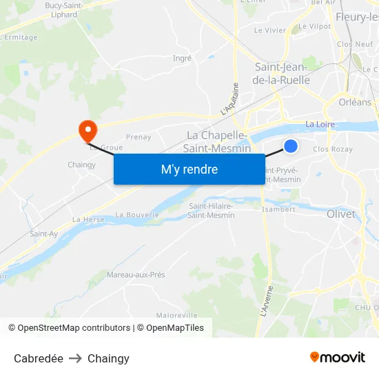 Cabredée to Chaingy map