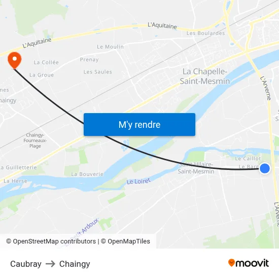Caubray to Chaingy map